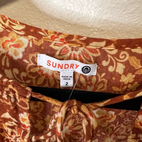 Sundry Anthropologie Orange Floral Flutter Sleeve Blouse Size 2 - Picture 3 of 5